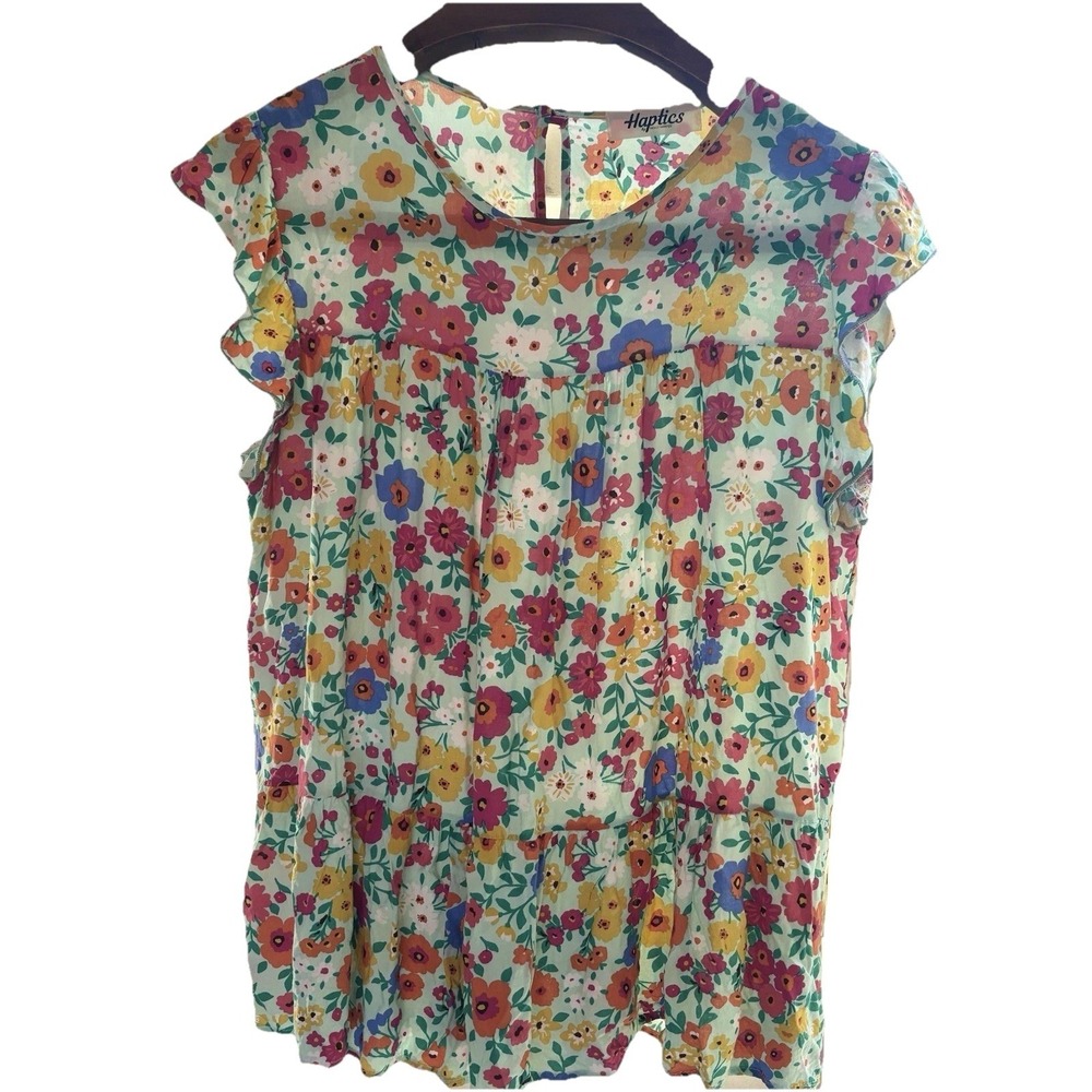 HAPTICS by Holly Harper XL Mint Flora Flutter‎ Sleeve  Ruffle Springtime Floral
